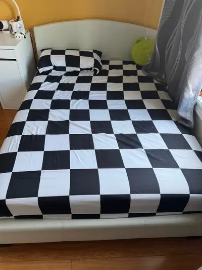 White Double Bed Frame + IKEA Mattress (no box spring needed), View more