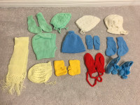 Homemade children’s hats, mitts, boots, and scarfs 