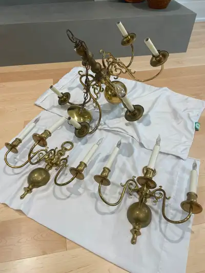Dutch Baroque Style Solid Brass Chandelier and Wall Sconces, View more