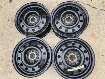 Set of 15" steel rims in good conditions, 15x6, Bolt pattern: 5 x 114.3mm , and 5x108mm, 5 lugs, cen...