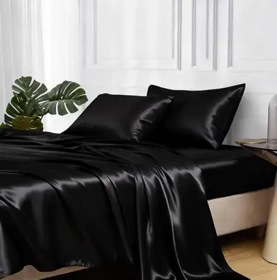 MR&HM Satin Bed Sheets – Queen Size 4pc Silky Sheet Set, Black, View more
