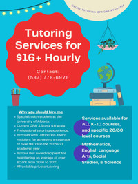 Tutoring Services for $16 Hourly