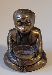 Vintage Copper Monkey Sitting Holding a Bowl Figurine.