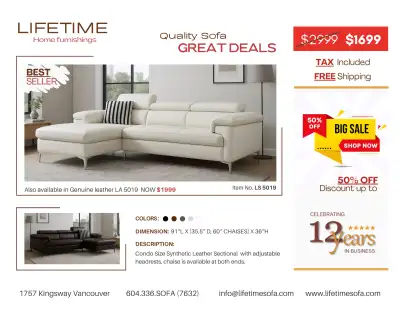 Item No. LS 5019 SYNTHETIC Limited Time Offer: NOW $1699 Tax Included & Free Local Delivery Colors A...