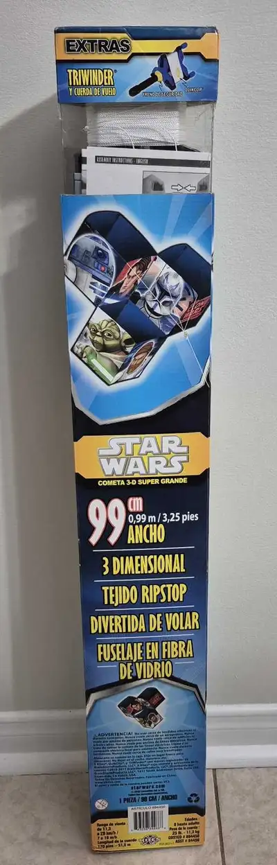 Fly high with this brand new, in-package Star Wars 3-D Kite, featuring a 39-inch wingspan and durabl...