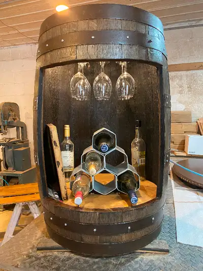 Whiskey barrel wine rack