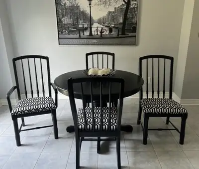 Very Affordable Beautiful Black Round Table/Centerpiece/4Chairs , View more