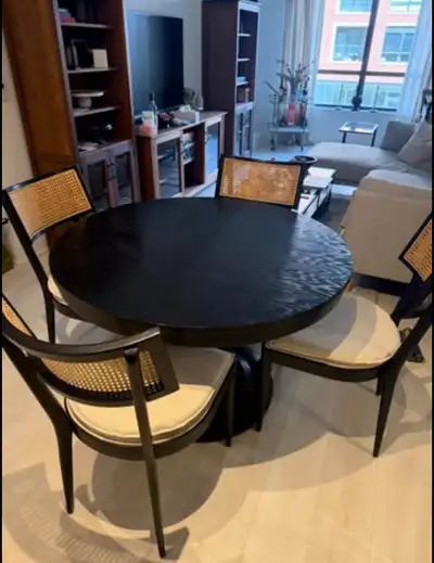 Crate and Barrel black Aniston Round extension Dining table, View more
