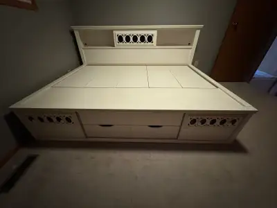 White Bed Frame with Built-in Storage, View more