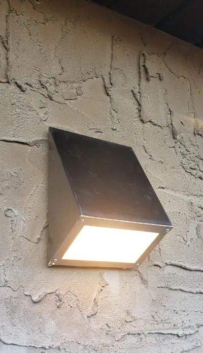 Classy stainless steel outdoor light with frosted glass, $25, Voir plus