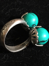 Antique Natural Turquoise Sterling Silver Ring-Middle Eastern
