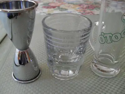 Cocktail Jigger Measuring Glass and Vintage 0'Tools Mug, View more