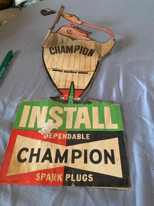 Antique Champion spark plug baseball player sign Arts & Collectibles
