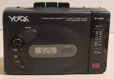 Vintage Very Rare! YORX Stereo Radio Cassette Player/Alarm Clock Walkman in excellent working condit...