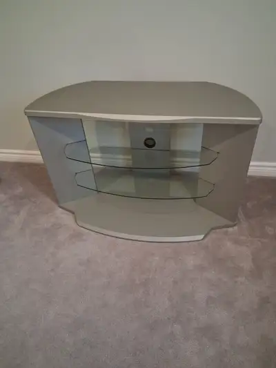 Solid TV stand with 2 glass shelves, View more