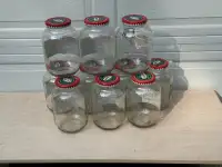 “Clear Wide-Mouth Glass Jars, 4 L, Metal Lids” $5 Each. 