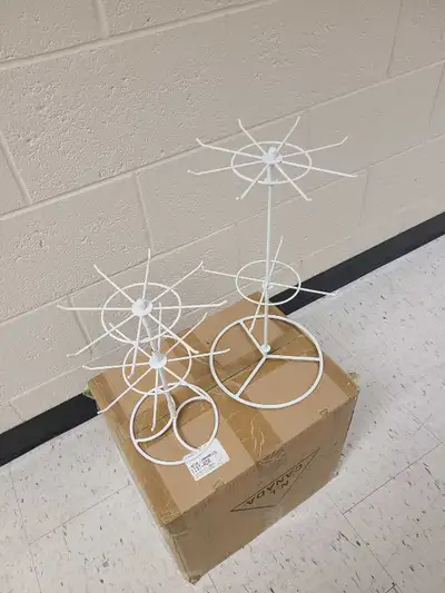 White display stands used in a store for packaged candy. Could be used at home for Jewelry or ??. 2...