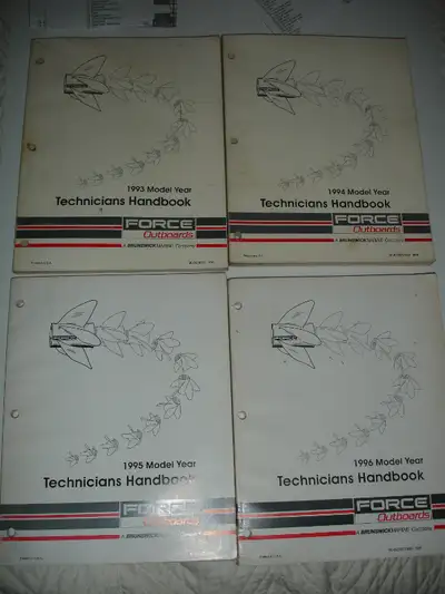 Vintage FACTORY original Force Outboards Technicians Manuals for model years 1993-1996, $15 each or...