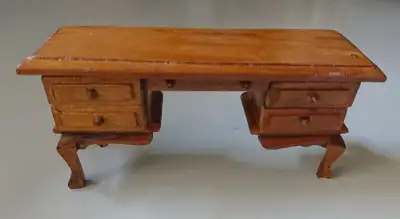 Vintage Handcrafted Miniature Wooden Dollhouse Desk, View more