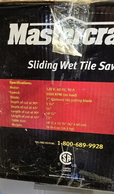 Mastercraft 7" diamond blade wet tile saw, View more