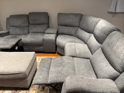 Grey sectional couch with Recliners, View more