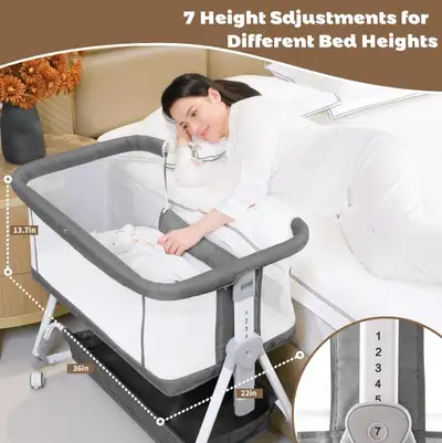 3 in 1 Baby Bassinets Bedside Sleeper, 7 Height Adjustable - NEW, View more