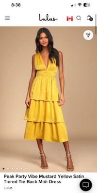 Mustard yellow satin tie-back midi dress from Lulus (size x-larg