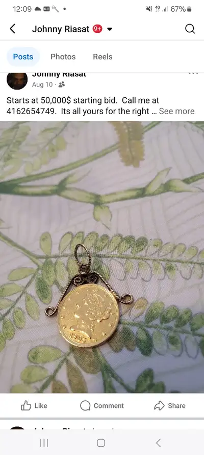 5 Dollar 1905 USA Gold Coin Liberty 22k, View more