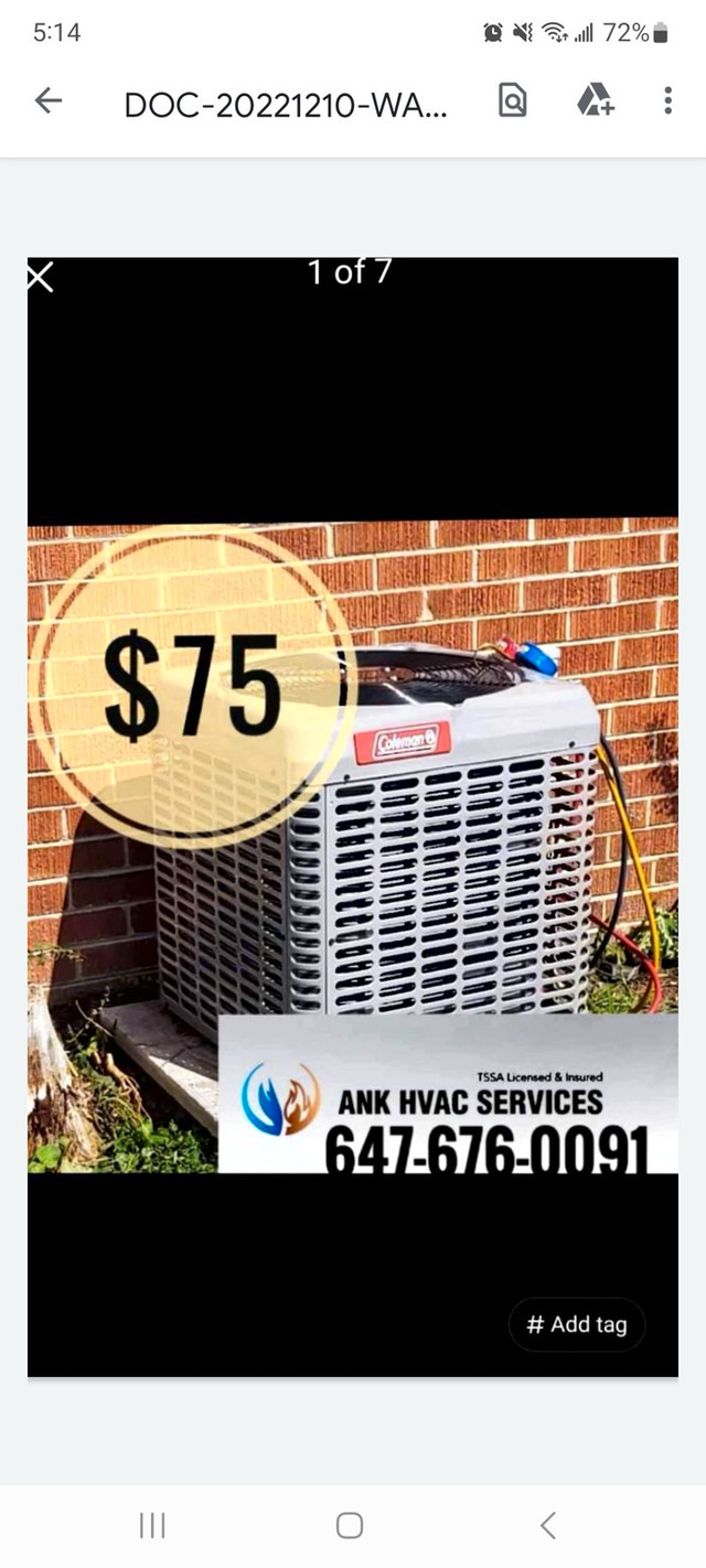 $75 GAS/AC/HVAC TECHNICIAN/WATER HEATER/FURNACE. 6476760091 in Heating, Cooling & Air in Mississauga / Peel Region