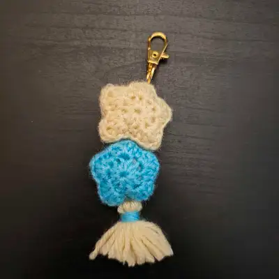 Crocheted Stars Keychain #6 (light yellow & blue), View more