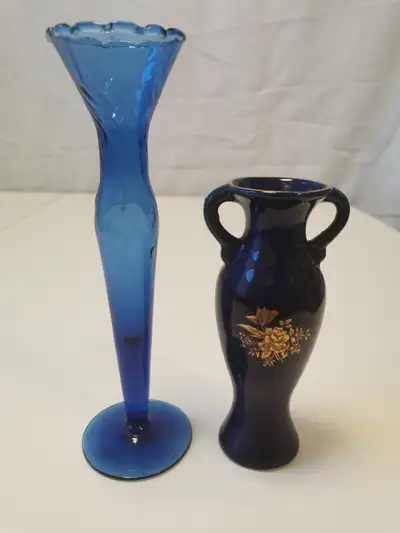 Pair of Vintage Cobalt Blue Vases- Glass Bud Vase Ceramic Compac, View more