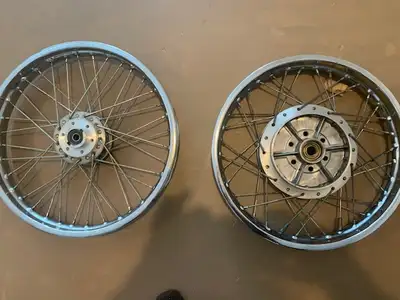 1975 Suzuki Gt750 wheels. No rust either on rims or spokes. Very nice shape. Make your classic bike...
