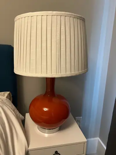 Orange table lamp with white shade, View more
