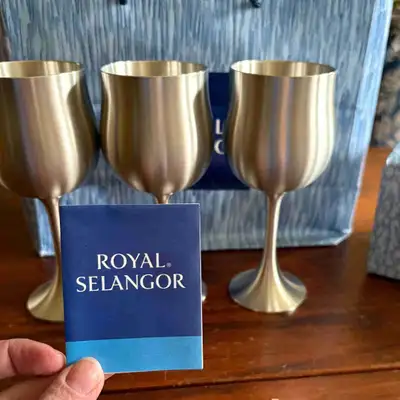 Never been used. Set of three Royal Selangor pewter goblets.