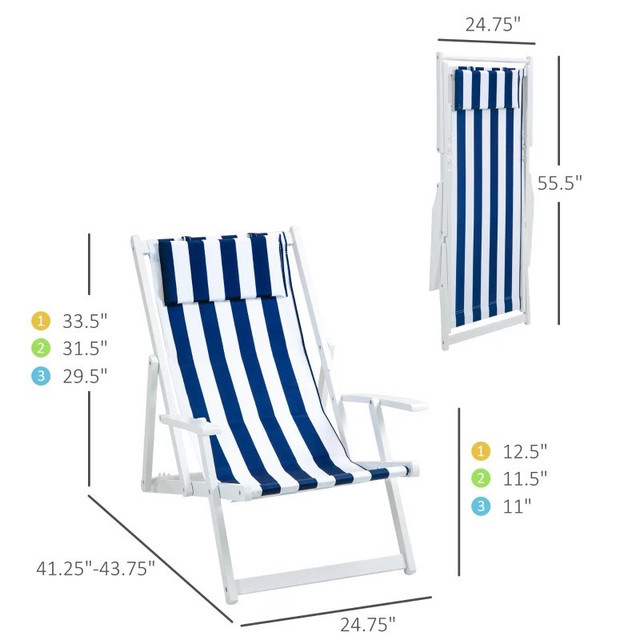 Outdoor Folding Sun Lounger, Patio Beach Recliner, 3-level Adjus in Patio & Garden Furniture in Markham / York Region - Image 3