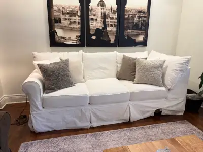 White Slipcovered Sofa – Elegant & Comfortable, View more