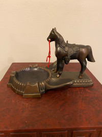 Antique metal horse ashtray/pipe stand.6”x8.5x5.5”.