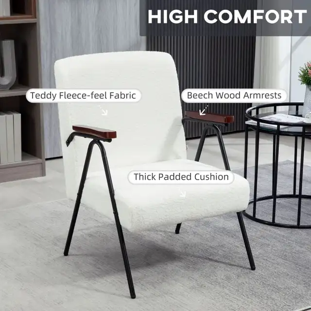 Modern Armchair, Upholstered Teddy Fleece Accent Chair with Wood in Chairs & Recliners in Markham / York Region - Image 3