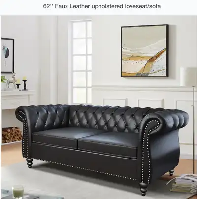 62” Faux Leather Upholstered Loveseat, View more