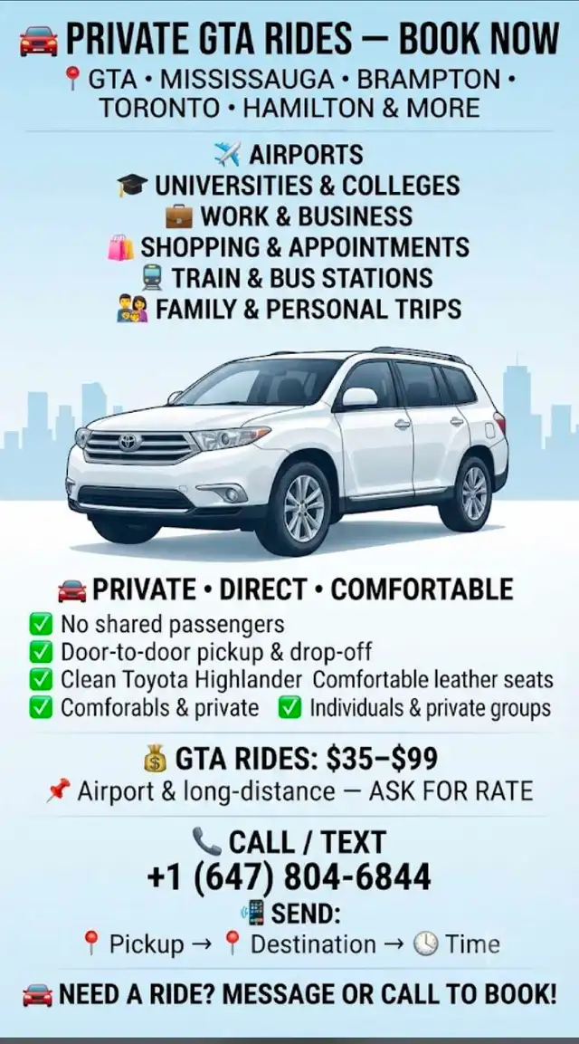  PRIVATE GTA RIDES — SUNDAY, AUGUST 23. 2026