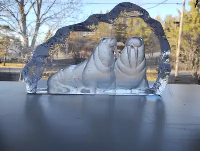 Mats johnson etched crystal glass walrus window crystal, View more