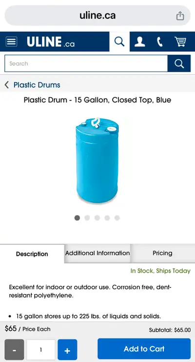 Four brand new plastic drums. They are dusty from being in the shed but never even opened. I have at...