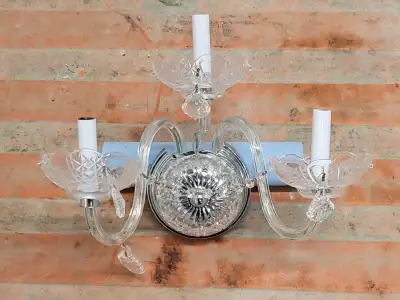 3-Light Chrome and Crystal Sconce - 1 Only - Brand New, View more