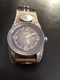 Reduced ! Fossil Mens Brown Leather Band Quartz Watch 