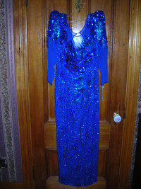 VINTAGE ROYAL BLUE BEADED GOWN/PROM DRESS