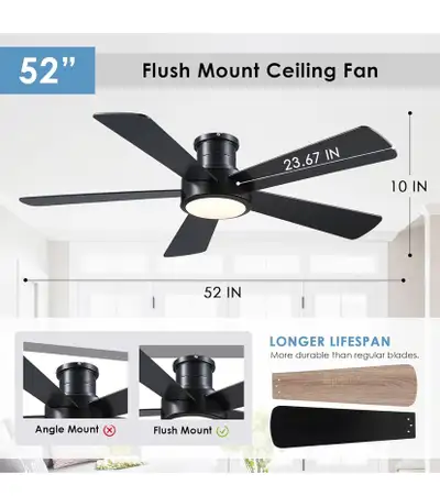 Dannilong 52 inch Modern Low Profile Ceiling Fans with Lights Re, View more