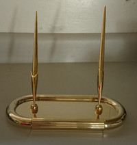 Golden Brass Executive Desk Double Pen Holder