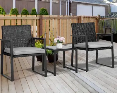 Patio Furniture 3 Pieces Wicker Outdoor Bistro Chairs Set, View more