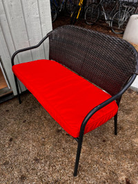 Rattan bench - black with red cushion