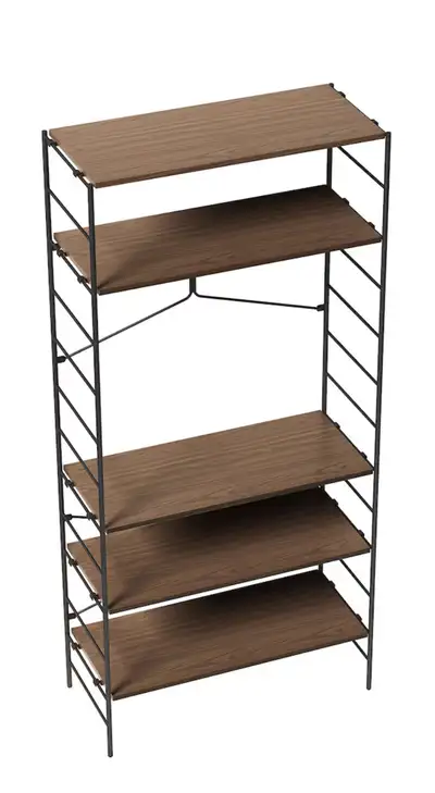 BNIB 36” wide walnut wood & metal finish shelving with hang bar, View more